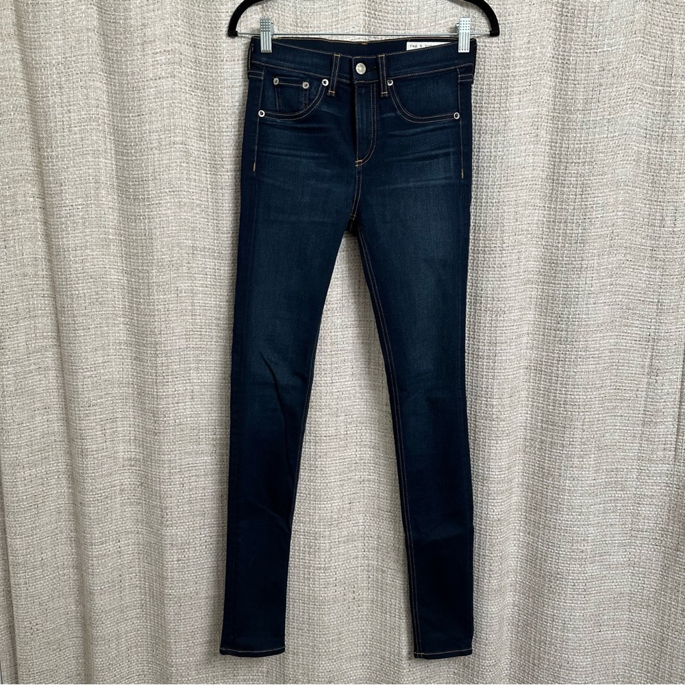 Rag & Bone High Rise Full Length Skinny Jeans Dark Blue Wash Sz 25 High Waisted